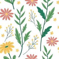 Summer flowers seamless pattern with vibrant petals and lush greenery for lively nature inspired designs concept as Vibrant summer flowers pattern with bright petals and lush green Dynamics vector