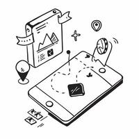 Tablet with holographic AI and business trip icons concept as Camera movement Slide across the tablet screen with a focus on glowing holographic AI and business trip icons Scene A Dynamics vector