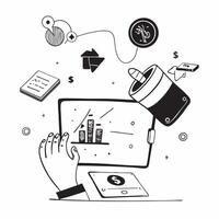Tablet with holographic AI and financial icons concept as Camera movement Slide across the tablet screen with a focus on glowing holographic AI and financial icons Scene A minimal Dynamics vector