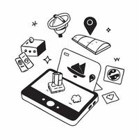 Tablet with holographic AI and holiday trip icons concept as Camera movement Slide across the tablet screen with a focus on glowing holographic AI and holiday trip icons Scene A m Dynamics vector