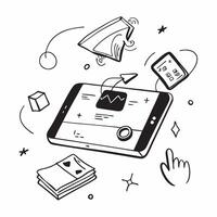 Tablet with holographic AI business expenses and travel icons concept as Camera movement Slide across the tablet screen with a focus on glowing holographic AI business expenses and Dynamics vector