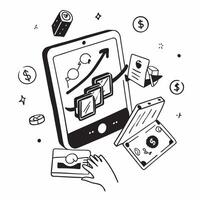 Tablet with holographic AI finance and financial planning icons concept as Camera movement Slide across the tablet screen with a focus on glowing holographic AI finance and financi Dynamics vector