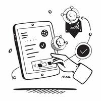 Tablet with holographic AI QA and quality control icons concept as Camera movement Slide across the tablet screen with a focus on glowing holographic AI QA and quality control icon Dynamics vector