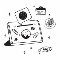 Tablet with holographic AI food tracker and world food day icons concept as Camera movement Slide across the tablet screen with a focus on glowing holographic AI food tracker and w Dynamics vector