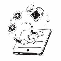 Tablet with holographic AI QA and inspection icons concept as Camera movement Slide across the tablet screen with a focus on glowing holographic AI QA and inspection icons Scene A Dynamics vector
