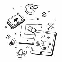 Tablet with holographic AI QA and risk assessment icons concept as Camera movement Slide across the tablet screen with a focus on glowing holographic AI QA and risk assessment icon Dynamics vector