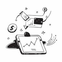 Tablet with holographic AI trading and stock market icons concept as Camera movement Slide across the tablet screen with a focus on glowing holographic AI trading and stock market Dynamics vector