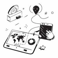 Tablet with holographic AI travel guide and holiday icons concept as Camera movement Slide across the tablet screen with a focus on glowing holographic AI travel guide and holiday Dynamics Set 2 vector