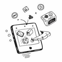Tablet with holographic AI world food day expenses and travel icons concept as Camera movement Slide across the tablet screen with a focus on glowing holographic AI world food day Dynamics Set 2 vector