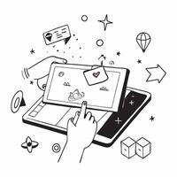 Tablet with holographic AI vacation guide and travel icons concept as Camera movement Slide across the tablet screen with a focus on glowing holographic AI vacation guide and trave Dynamics vector