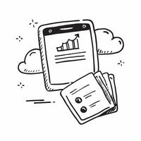 Tablet with Holographic Cloud Icon and Data Icon concept as A photo depicting a tablet with a glossy glowing holographic cloud icon and data icon The objects are positioned centra Dynamics vector