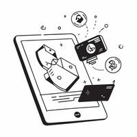 Tablet with holographic data breach and secure access icons concept as Camera movement Slide across the tablet screen with a focus on glowing holographic data breach and secure acc Dynamics vector
