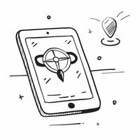 Tablet with Holographic Drone Icon and GPS Icon concept as A photo featuring a tablet with a glossy glowing holographic drone icon and GPS icon The objects are positioned centrall Dynamics vector