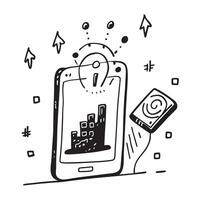 Tablet with Holographic Smart City Icon and Device Icon concept as A photo featuring a tablet with a glossy glowing holographic smart city icon and device icon The objects are cen Dynamics vector
