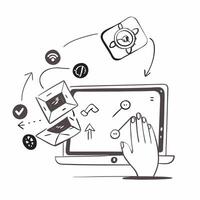 Tablet with holographic spyware and secure network icons concept as Camera movement Slide across the tablet screen with a focus on glowing holographic spyware and secure network ic Dynamics vector