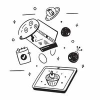 Tablet with holographic world food day icons concept as Camera movement Slide across the tablet screen with a focus on glowing holographic world food day icons Scene A minimalist Dynamics vector