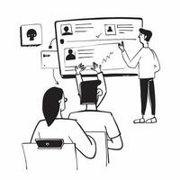 Teacher using a glossy interactive whiteboard in a modern classroom concept as Camera movement Pan across the glossy interactive whiteboard used by the teacher Scene A bright mode Dynamics vector