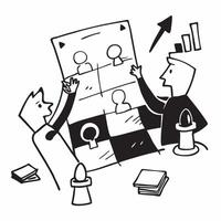 Team discussing strategy concept as A team discussing strategy blended with chessboard imagery symbolizing planning and strategic thinking in the workplace Perfect for corporate a Dynamics vector