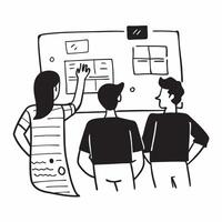 Team discussing project milestones in a meeting room concept as A illustration of a team discussing project milestones in a meeting room utilizing a 3 color palette to highl Dynamics vector