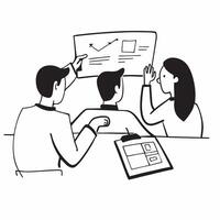 Team members reviewing project deliverables in a business meeting concept as A illustration of team members reviewing project deliverables in a business meeting using a 3 co Dynamics vector