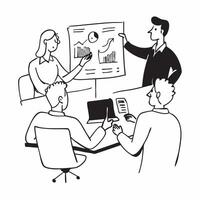 Team meeting with presentation slides concept as A team meeting blended with presentation slides representing the informative and collaborative nature of a company open house Idea Dynamics vector