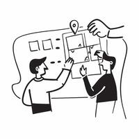 Team members collaborating on a strategic plan concept as A illustration of team members collaborating on a strategic plan in a modern office using a 3 color scheme to highl Dynamics vector