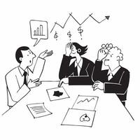 Team sitting in a meeting room looking disappointed with charts on the table concept as A team of business professionals sitting around a meeting table looking disappointed and fru Dynamics vector