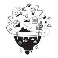 Top view of a cityscape with overlay of tech symbols symbolizing digital transformation in double exposure with copy space concept as A top view of a cityscape blended with tech s Dynamics Set 5 vector
