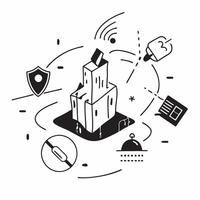 Top view of a cityscape with overlay of tech symbols symbolizing digital transformation in double exposure with copy space concept as A top view of a cityscape blended with tech s Dynamics Set 8 vector