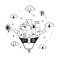 Top view of a city with overlay of tech innovation hubs symbolizing modern business districts in double exposure with copy space concept as A top view of a city blended with tech Dynamics vector
