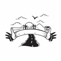 Travelers silhouette with a bridge concept as A travelers silhouette combined with a bridge symbolizing the journeys end and farewells Ideal for travel and adventure ads in Photo Dynamics vector