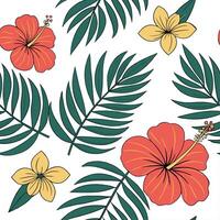 Tropical summer flowers seamless pattern with exotic florals and bright warm hues for an adventurous summer vibe concept as Exotic summer flowers pattern with tropical florals and Dynamics vector