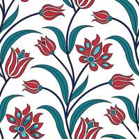 Turkish Tulips and Iznik patterns seamless tile pattern with rich colors and traditional designs for cultural decor concept as Rich colored Turkish tulips and traditional Iznik pat Dynamics vector