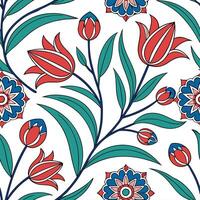 Turkish tulips and mosaics seamless tile pattern with vibrant colors and intricate designs for exotic decor concept as Vibrant Turkish tulips and intricate mosaic designs arranged Dynamics vector