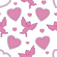 Valentine hearts and cupids seamless tile pattern with playful elements and bright pink tones for cheerful decor concept as Playful hearts and cupids with bright pink tones arrange Dynamics Set 5 vector