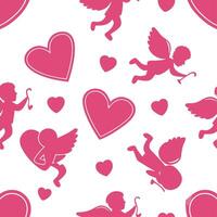Valentine hearts and cupids seamless tile pattern with playful elements and bright pink tones for cheerful decor concept as Playful hearts and cupids with bright pink tones arrange Dynamics Set 2 vector