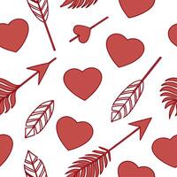 Valentine hearts and cupid arrows seamless tile pattern with romantic symbols and vibrant red tones for elegant decor concept as Romantic cupid arrows and vibrant red hearts arrang Dynamics Set 2 vector