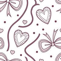 Valentine hearts and ribbons seamless tile pattern with decorative bows and love motifs for elegant decor concept as Decorative bows and love hearts arranged seamlessly with ribbon Dynamics vector