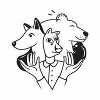 Veterinarian double exposure with animals concept as A veterinarians profile combined with animals representing veterinary responsibility and animal care Ideal for veterinary and Dynamics vector