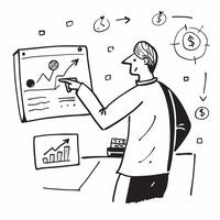 Venture capitalist evaluating investment pitches and stock valuations concept as A venture capitalist in a modern office evaluating investment pitches and stock valuations on a lap Dynamics vector