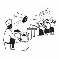 Volunteer serving glossy meals at a World Food Day event concept as Camera movement Zoom into the glossy meals being served Scene A community center with people lining up Detail Dynamics vector