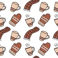 Warm winter seamless pattern with hot cocoa mugs scarves and mittens for a cozy seasonal feel concept as Cozy winter pattern with hot cocoa mugs scarves and mittens for a snug hear Dynamics vector