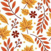 Warm autumn seamless pattern with fall flowers leaves and berries for a colorful harvest inspired design concept as Colorful autumn pattern with fall flowers leaves and berries per Dynamics vector