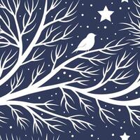Winter nights seamless pattern with icy branches glowing stars and gentle snowfall for a quiet enchanting winter evening concept as Enchanting winter night pattern with icy branche Dynamics vector