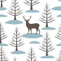 Winter seamless pattern with deer snow covered trees and frozen lakes for a woodland winter scene concept as Woodland winter pattern with deer snow covered trees and frozen lakes f Dynamics vector