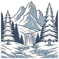Winter seamless pattern with snow covered mountains ice caves and frozen waterfalls for a dramatic winter landscape concept as Dramatic winter pattern with snow covered mountains i Dynamics vector
