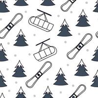 Winter snow seamless pattern with winter sports elements skis snowboards and snow covered hills for a sporty winter design concept as Sporty winter snow pattern with skis snowboard Dynamics vector