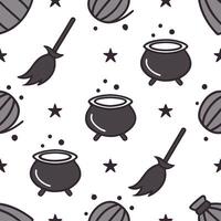 Witches and cauldrons seamless tile pattern with magical elements and dark colors for enchanting Halloween decor concept as Magical witches and bubbling cauldrons arranged seamless Dynamics vector
