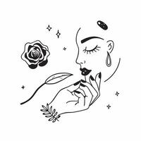 Womans silhouette with a wilting rose concept as A womans silhouette blended with a wilting rose symbolizing the delicate and bittersweet nature of farewells Ideal for emotional a Dynamics vector