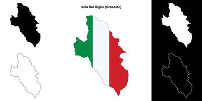 Isola Del Giglio, Tuscany outline map set vector
